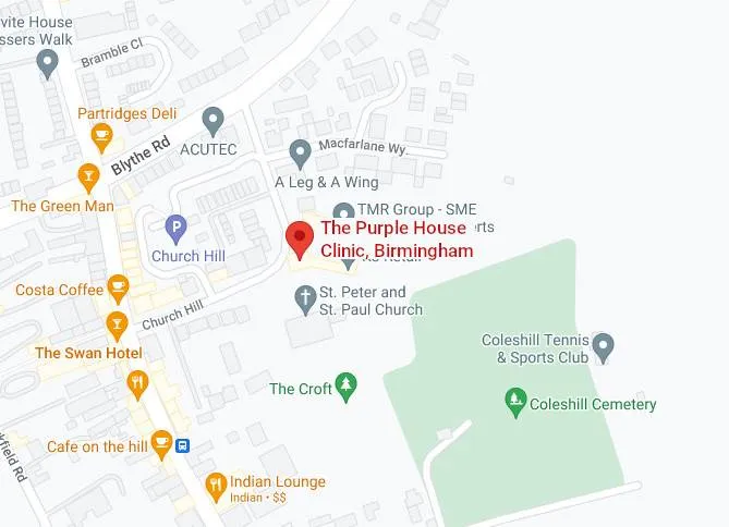map-birmingham Purple House Clinic, Rugby