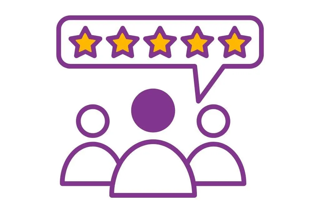 Generic testimonials graphic with 5 star speech bubble