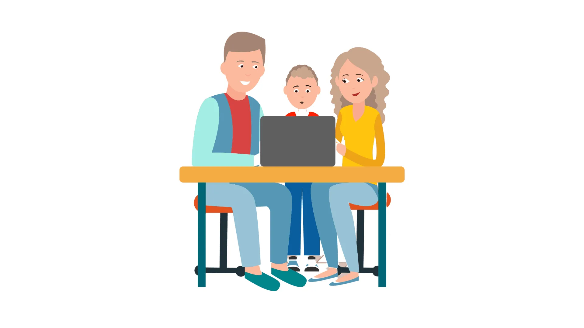 Image of family gathered around a laptop representing the Purple House Clinic's online family therapy service.